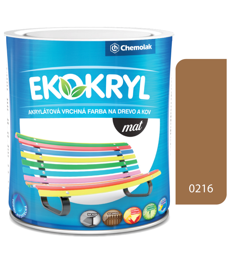 Chemolak Ekokryl Mat V2045 0216 orech shea - vrchná akrylátová farba na drevo a kov 0,6l